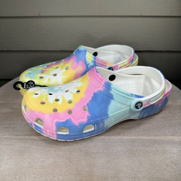 Crocs Classic Mens Size 13 Clogs Pastel Spray Rainbow Tie Dye Slip On Shoes New - Picture 7 of 11
